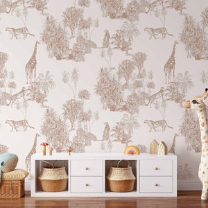 The Minimal Jungle Mural - KM119 Tropical Palms Animal Giraffe and Cheetah Peel and Stick Wallpaper