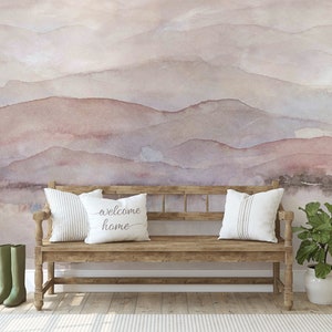 Foggy Mountains at Dusk Wallpaper Mural M024 Removable and Repositionable Peel and Stick or Traditional Pre-pasted Wallpaper