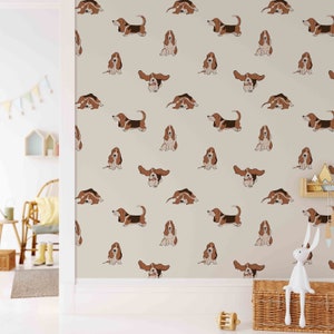 Basset Hound Wallpaper: Removable Dog Print Peel and Stick