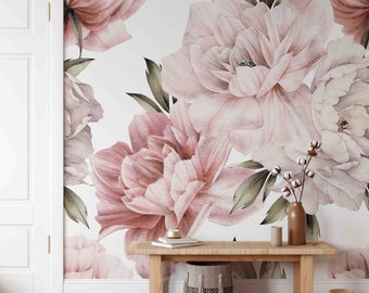 Estela Peony Wallpaper Mural KM123 Mauve Peony Bouquet Nursery Self Adhesive Traditional Pre-pasted or Peel and Stick Wallpaper Floral