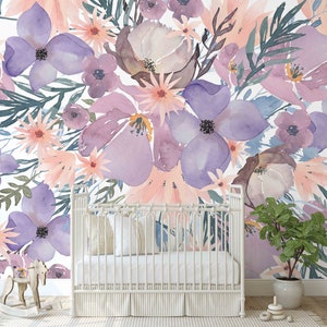 Lilac Floral Wallpaper Mural: Spring Bloom, Self Adhesive