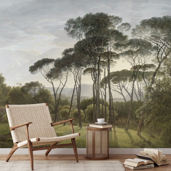 Italian Landscape Mural M056 - Antique Wallpaper Mural Peel and Stick Removable Repositionable or Traditional Pre-pasted