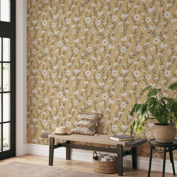 Wild Daisy Wallpaper A252 Wallpaper Peel and Stick Removable Repositionable or Traditional Pre-pasted