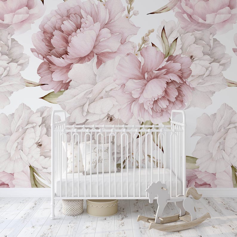 Pink Peony Bouquet Mural: Self-Adhesive Floral Wallpaper, Large Scale