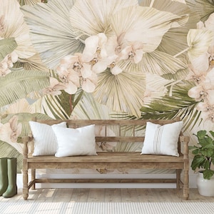 Watercolor Tropical Floral Wallpaper Mural: Self Adhesive or Pre-Pasted