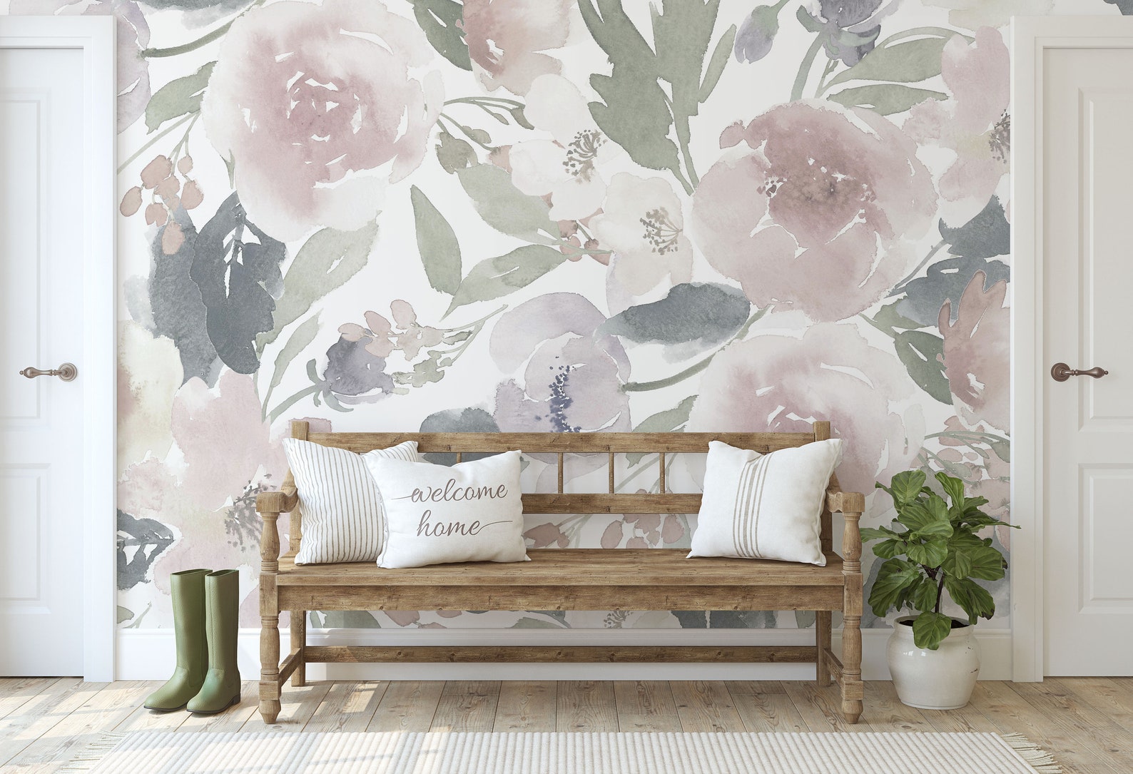 Muted Floral Self Adhesive Wallpaper Large Scale Mural Etsy