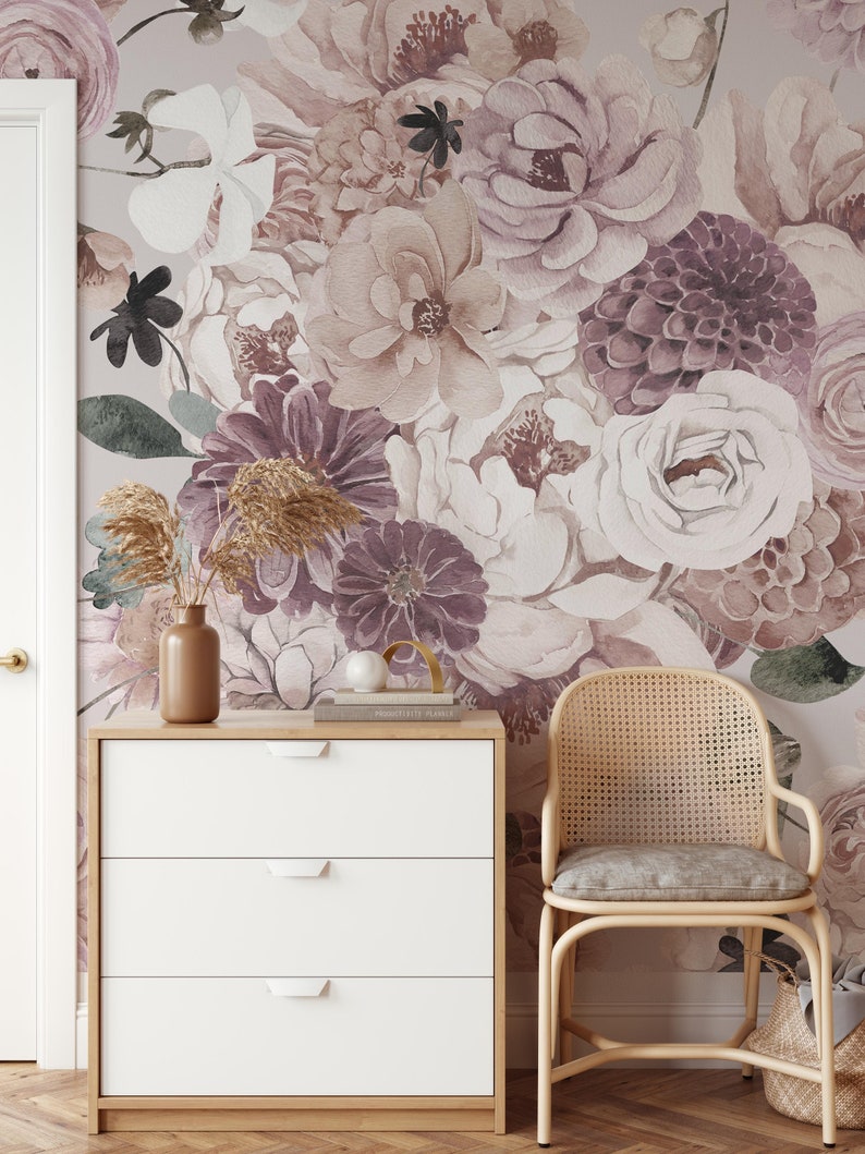 Dreaming Mauve Mural Peel and Stick Removable Wallpaper | Etsy