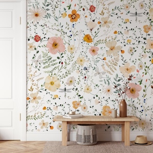 Cora Wallpaper Mural KM277 - Climbing Plants Large Scale Pressed Floral Wallpaper - Peel and Stick Removable or Traditional Pre-pasted