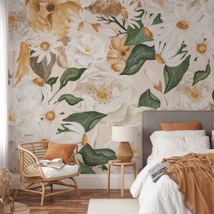 Bohemian Floral Mural KM151 Self Adhesive Large Scale Wallpaper Floral Traditional Pre-pasted or Peel and Stick Wallpaper