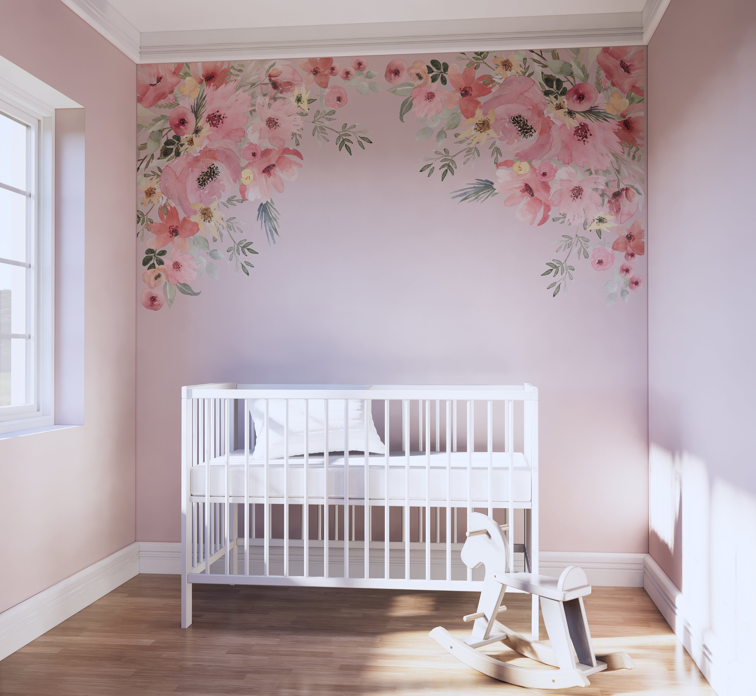 Floral Wall Sticker, Spring Pink Green