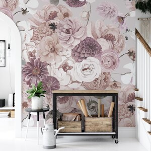 Dreaming Mauve Mural Peel and Stick Removable Wallpaper Romantic Peony