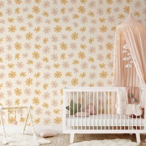 Floral Garden Wallpaper: Boho Neutral Flowers, Peel and Stick