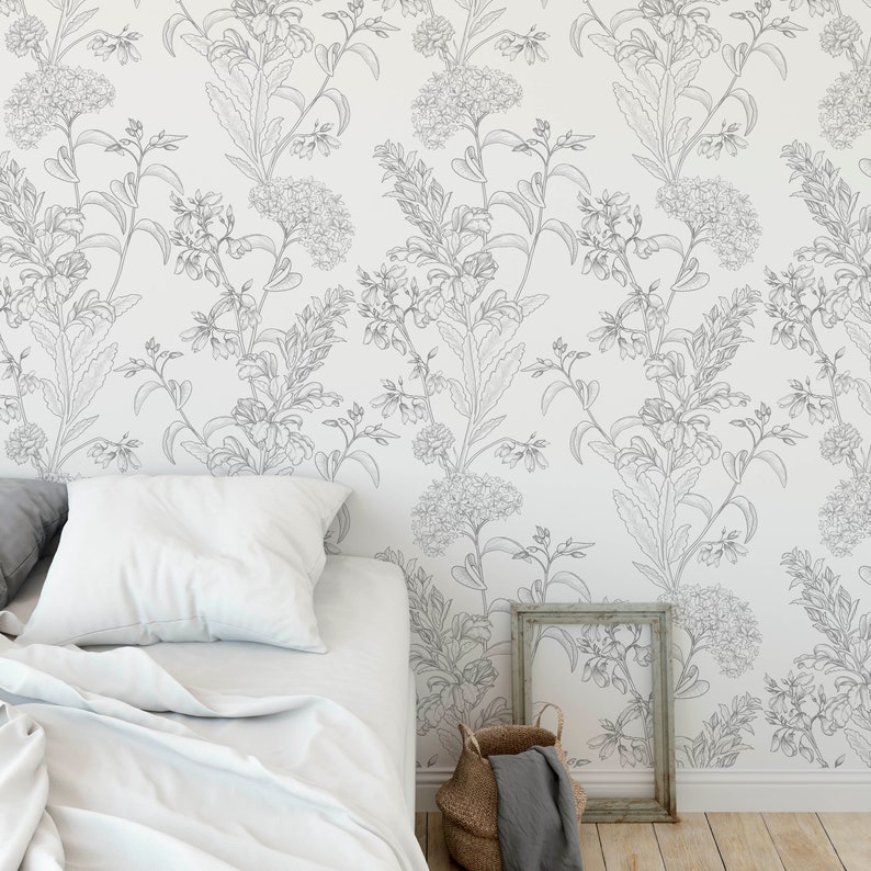 Wallpaper Muted Elegant Floral Drawing Self Adhesive Peel and | Etsy