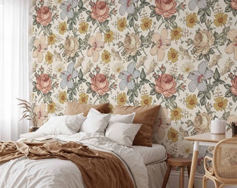 Vintage Floral Wallpaper A274  Peel and Stick Removable Repositionable or Traditional Pre-pasted