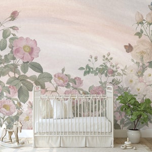 Vintage Botanical Wallpaper Mural: Enchanted Rose Garden, Peel and Stick