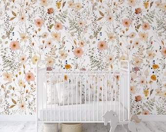 Avery Mural KM278 - Sweet and Delicate Watercolor Large Scale Pressed Floral Wallpaper - Peel and Stick Removable or Traditional