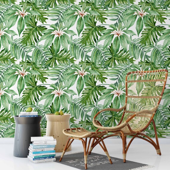 Tropical Foliage Removable Self Adhesive Wallpaper Peel and Etsy