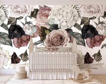 Peel and Stick Floral Mural: Large Scale Peony Wallpaper