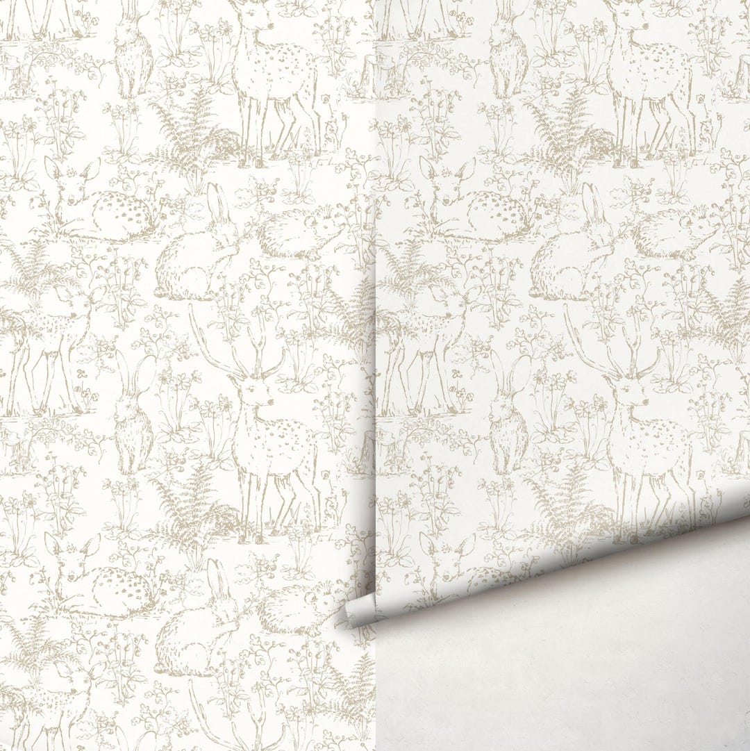 Woodland Animals Wallpaper: Beige Nursery Forest Peel and Stick - Etsy
