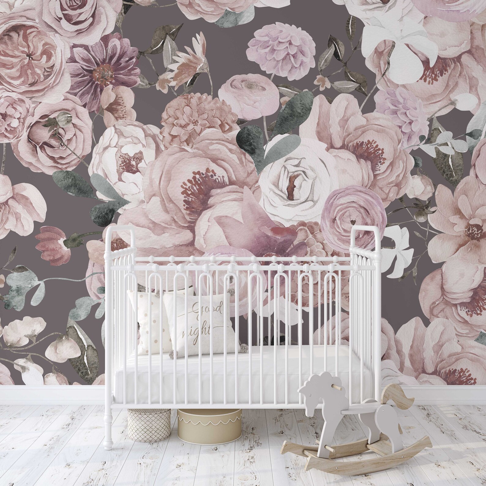 Mauve Wildflowers Mural Peel and Stick Removable Wallpaper Peony and