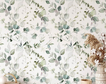 Jonah Wallpaper A299 Tropical Eucalyptus Foliage Removable Self Adhesive Wallpaper, Peel and Stick Wallpaper