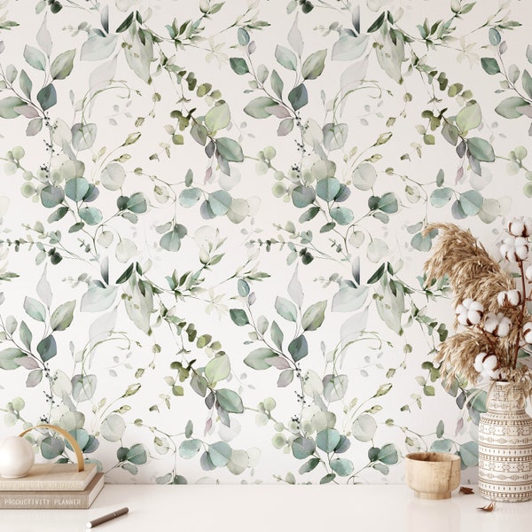 Jonah Wallpaper A299 Tropical Eucalyptus Foliage Removable Self Adhesive Wallpaper, Peel and Stick Wallpaper