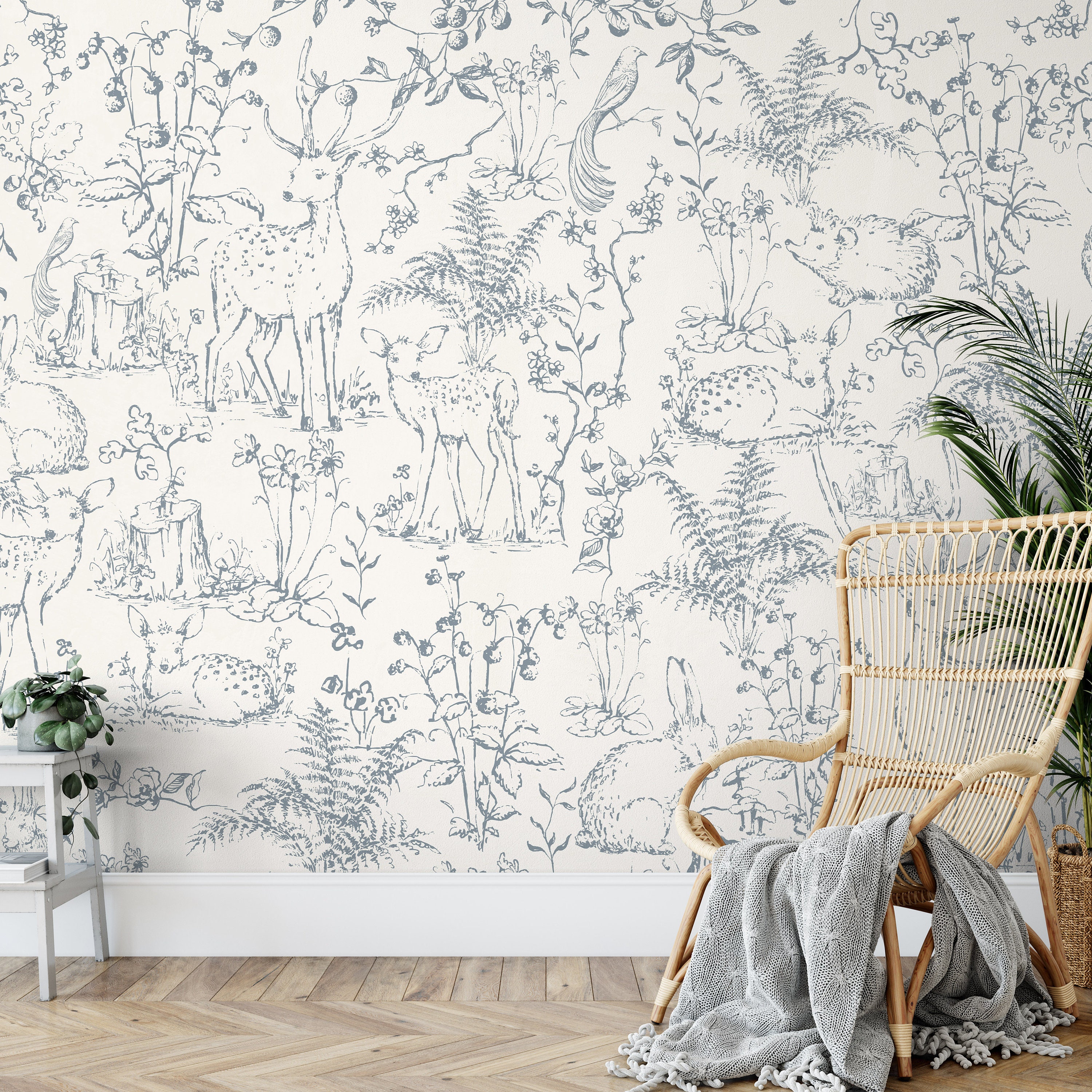 Woodlands Blue Grey Magnetic Wallpaper - Tiger Bleu