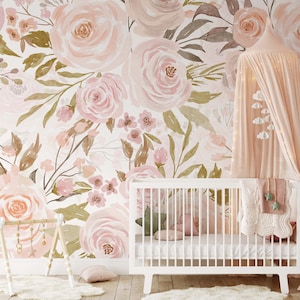 Soft Pastel Flowers Mural KM205 Peel and Stick Removable Wallpaper Wind Floral Nursery Theme for Girls