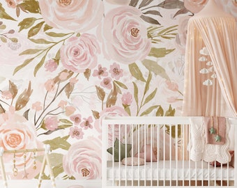 Soft Pastel Flowers Mural KM205 Peel and Stick Removable Wallpaper Wind Floral Nursery Theme for Girls