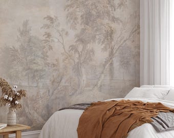 Light Antique Landscape Mural: Light Aged Fresco Wallpaper, Peel and Stick M117