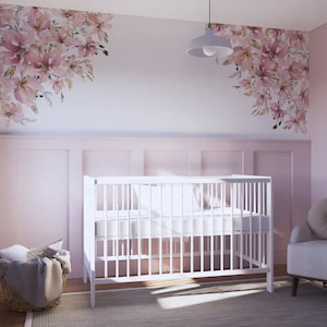 Watercolor Floral Corner Wall Decal: Blushed Nursery Mural, Peel and Stick