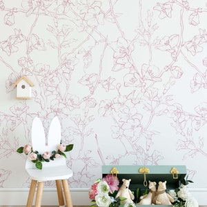 Minimalistic Cherry Blossom Mural KM207 Japanese Sakura Flowers Blooming in Spring Peel and Stick Wallpaper Removable Wallpaper Watercolor image 5