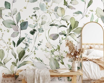 Auden - Peel and Stick Removable Wallpaper Watercolor Leaves Eucalyptus KM239 Tropical Light Toned Peel and Stick