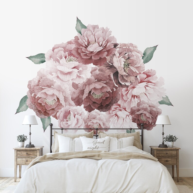 Big Peony Bloom Floral Wall Decal Peel and Stick Wall Decals Etsy