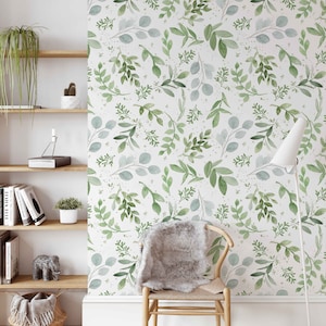 Nursery Tropical Wallpaper A267 Peel and Stick Wallpaper Watercolor Botanical Eucalyptus Peel and Stick Removable or Traditional