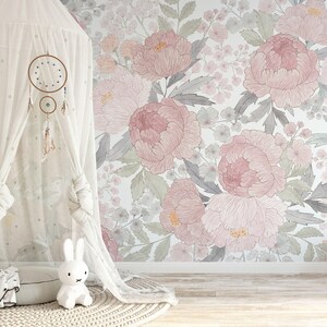 Paula with Flowers Wallpaper Mural: Large Romantic Floral Peel and Stick