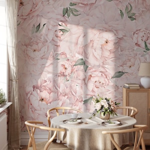 Pink Peony Mural: Self-Adhesive Large Scale Floral Wallpaper