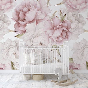 Sweet Pinky Peony Bouquet Mural - Self Adhesive Large Scale Wallpaper Peony Floral Traditional Pre-pasted or Peel and Stick Wallpaper KM085