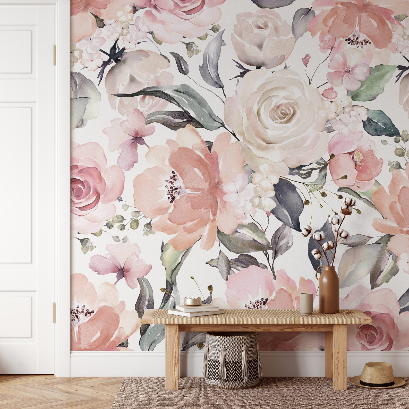 Bouquet in Blush Mural KM077 Large Scale Wallpaper Floral - Etsy
