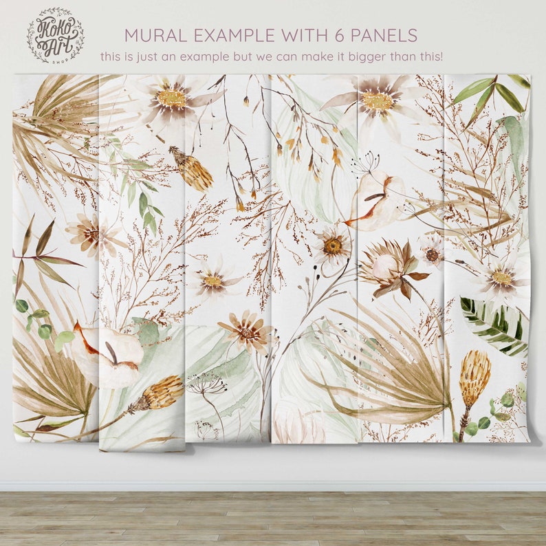 Boho Spring Mural KM153 Self Adhesive Large Scale Wallpaper Floral Traditional Pre-pasted or Peel and Stick Wallpaper image 2
