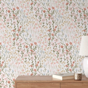 Della Wallpaper A332 Peel and Stick Removable Wallpaper Pressed Floral Watercolor Repositionable Wallpaper