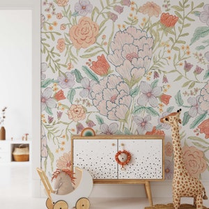 Dreamy Meadow Flowers Wallpaper Mural KM319 - Large Scale Wallpaper Floral Peel and Stick Removable Repositionable or Traditional Pre-pasted