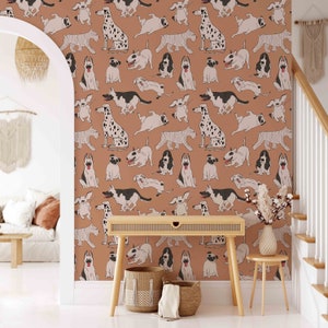Happy Best Friends Wallpaper Removable Peel and Stick Wallpaper, Animal Dog Wallpaper Repositionable Peel and Stick Wallpaper A203