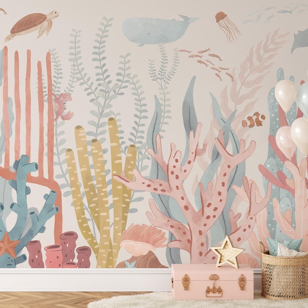 Under the Sea Wallpaper Mural – Ocean Life & Coral Reef - Peel and Stick or Pre-pasted KM453