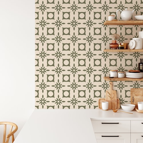 Stickers muraux bohèmes vert olive pour carrelage en vinyle - Paquet de 24