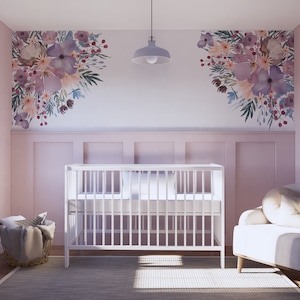 Lilac Floral Corner Wall Decals: Spring Nursery Mural, Peel & Stick