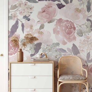 Josephine With Peonies Mural Wallpaper KM126 Floral Peel and Stick ...