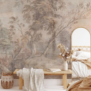 Antique Landscape Mural: Aged Fresco Wallpaper, Peel and Stick