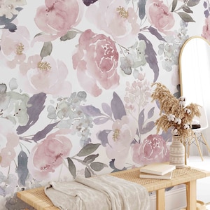 Josephine with Peonies Mural Wallpaper KM126 Floral Peel and Stick Removable Wallpaper or Traditional Pre-pasted