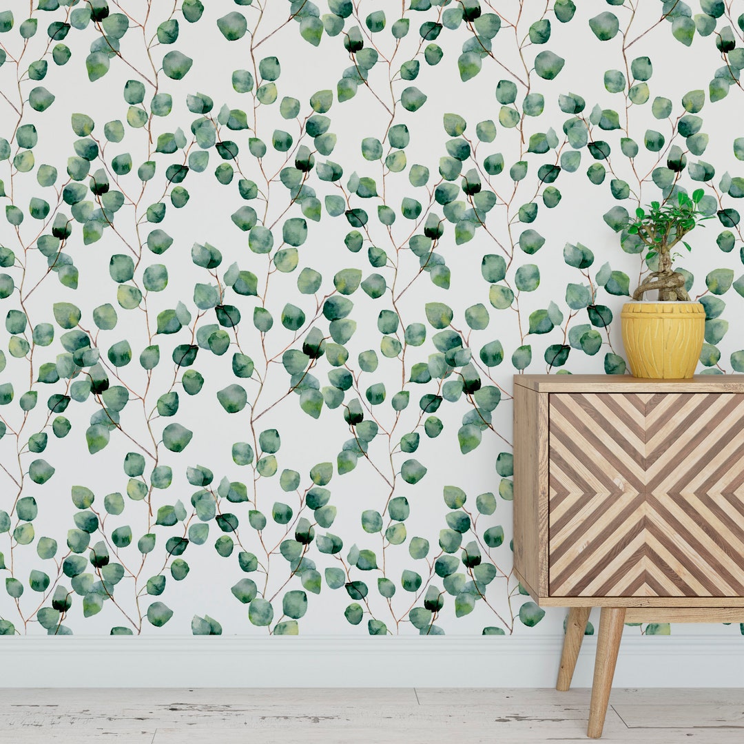 Eucalyptus Wallpaper Minimalistic Leaves Foliage Self Adhesive Peel